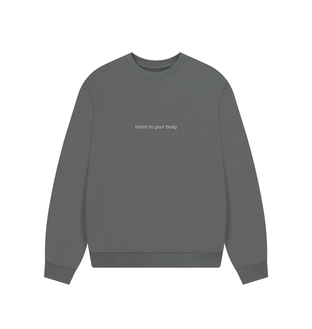 Slate Grey Oversized Kindness Jumper (White Lettering)