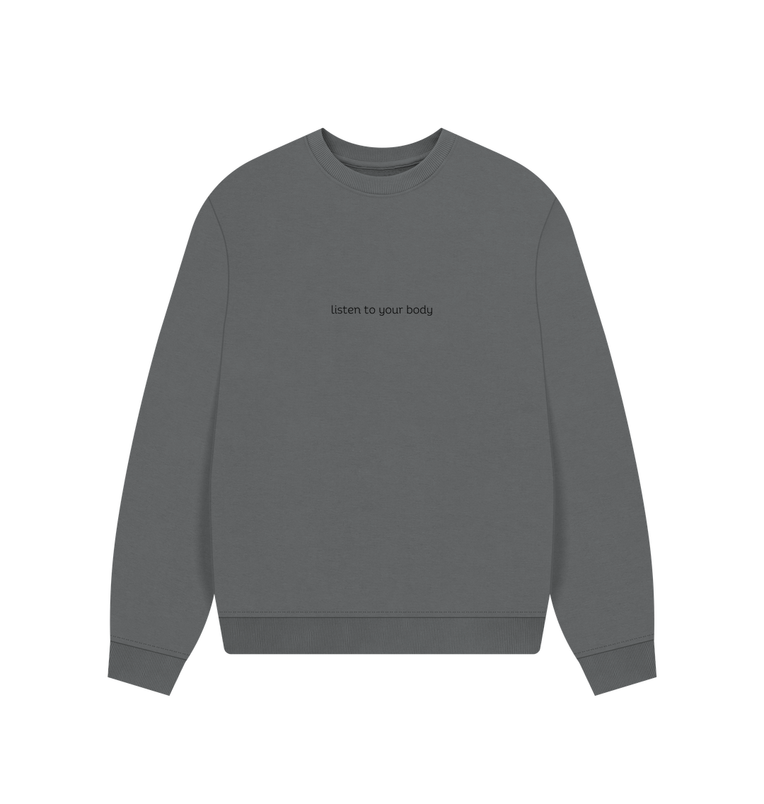 Slate Grey Oversized Kindness Jumper (Black Lettering)